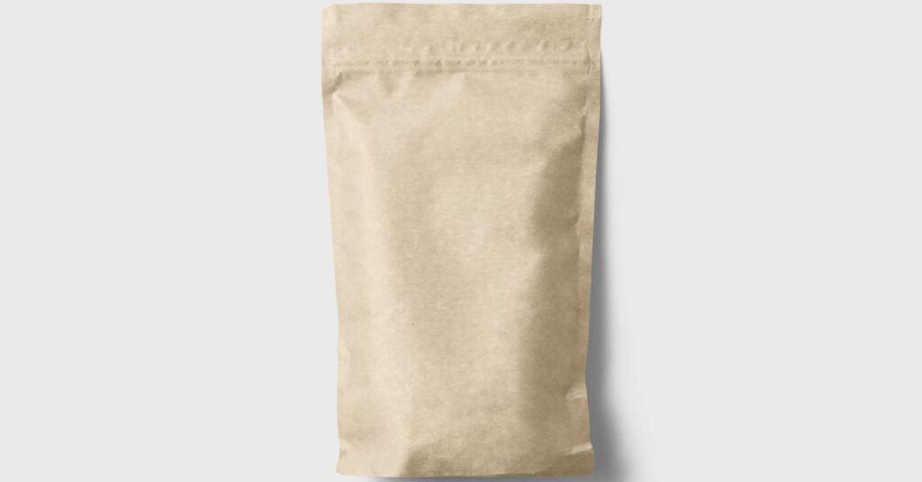 High-quality kraft paper sachet mockup for eco-conscious packaging design.