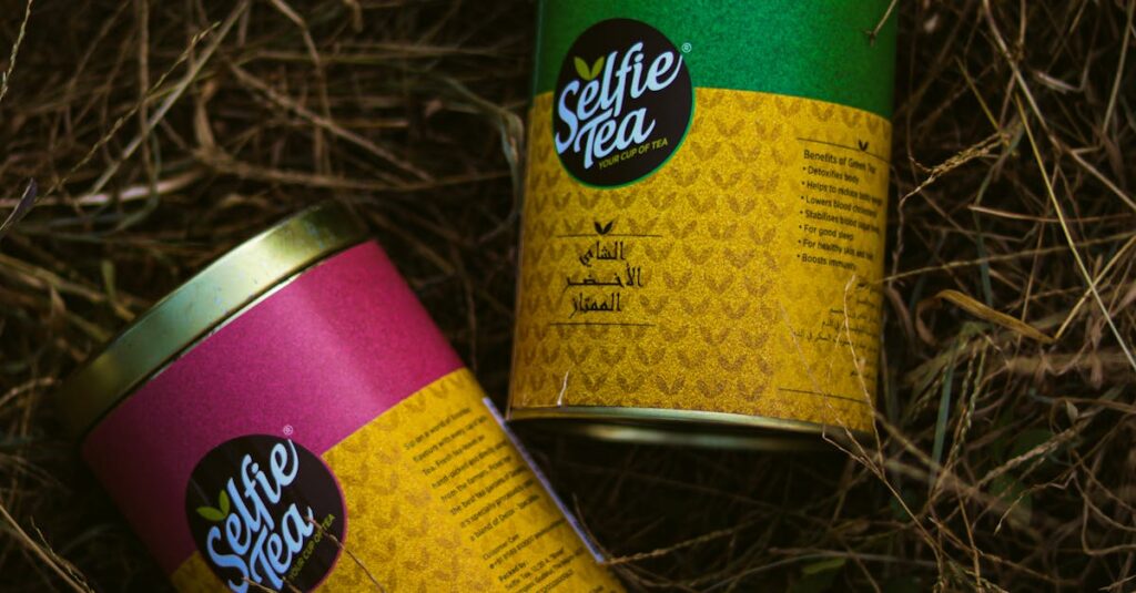Elevate your tea experience with stylishly packaged Selfie Tea on a natural ground cover.