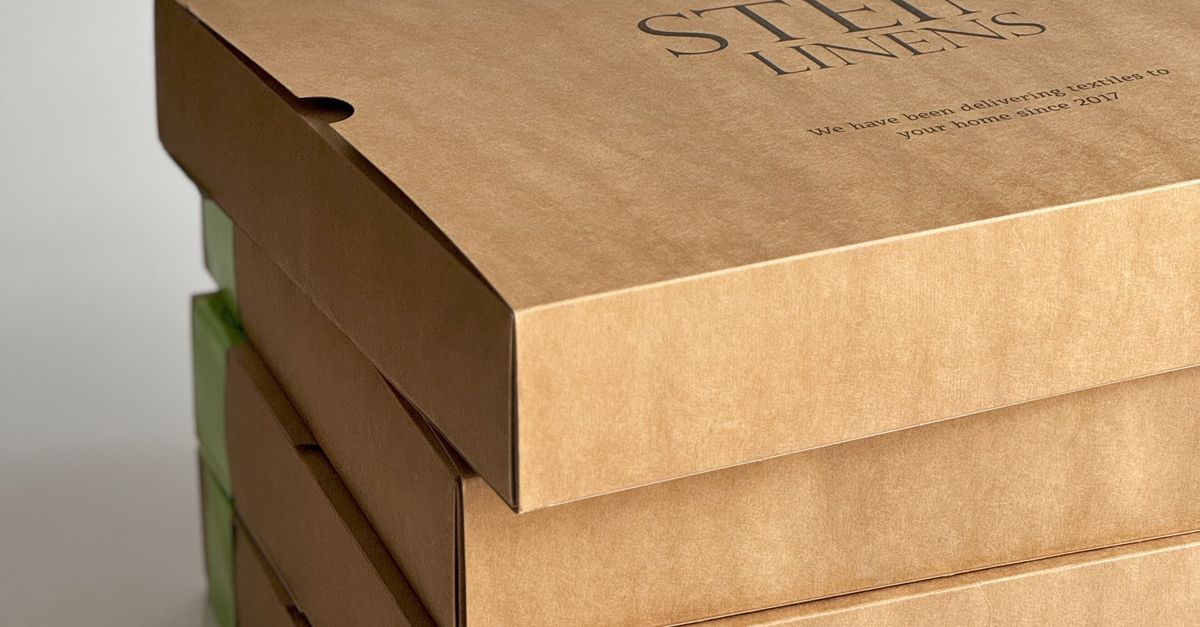 Three stacked brown cardboard boxes on a white background showcasing sustainable packaging.