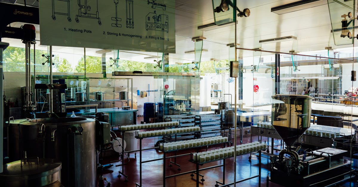 Spacious and modern food production plant interior with industrial machinery and processing line.