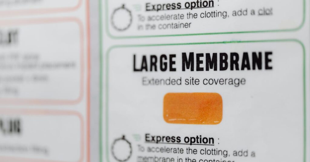 A close-up view of a medical instruction label highlighting 'Large Membrane'.