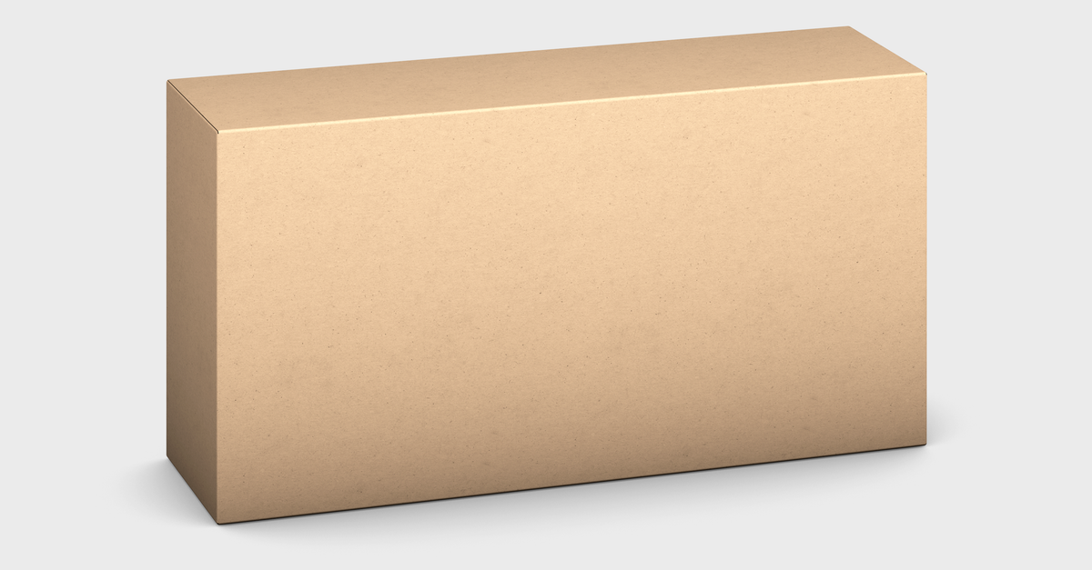 Simple rectangular cardboard box isolated on a white background.