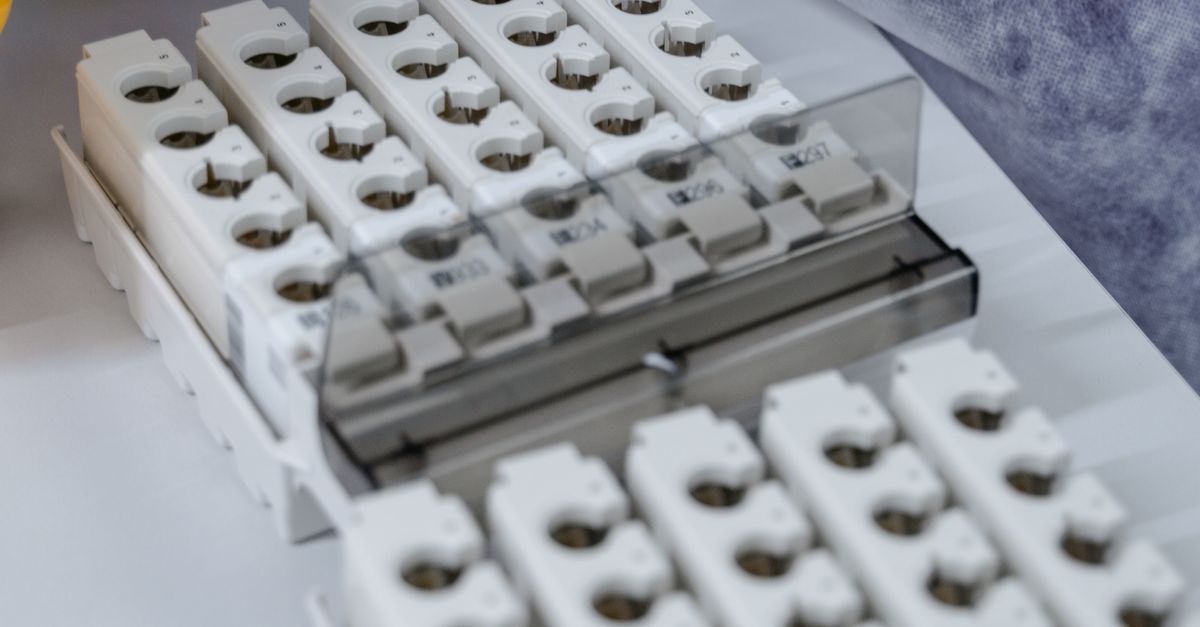 Close-up of laboratory equipment used for biochemical and pharmaceutical analysis.